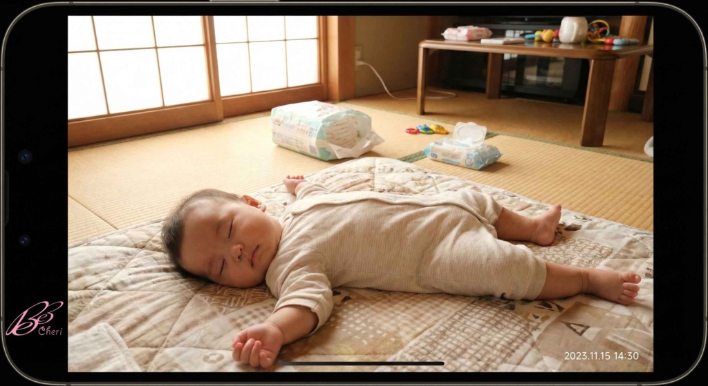 年末年始に実家でリラックスして過ごす赤ちゃんとの様子2